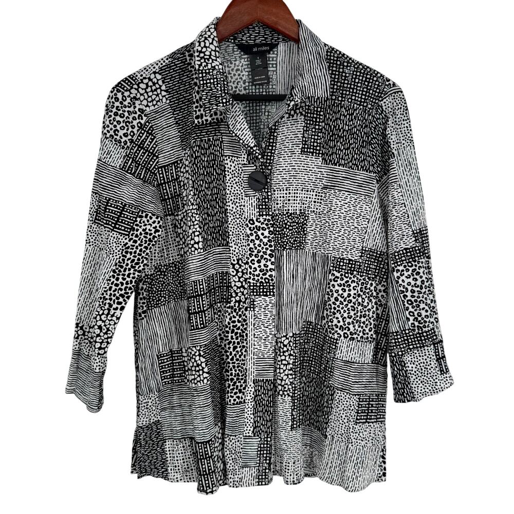 Ali Miles Sz Small Black White Wearable Art to Wear Blouse Shirt Top Artsy